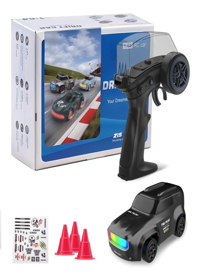ANTSIR Mini RC Drift Car for Adults, 1/64 Desktop Drift Car with Colorful Lights, Desk Remote Control Cars for Race, Hobby Gifts and Toys (Black Concept Model) - Image 1